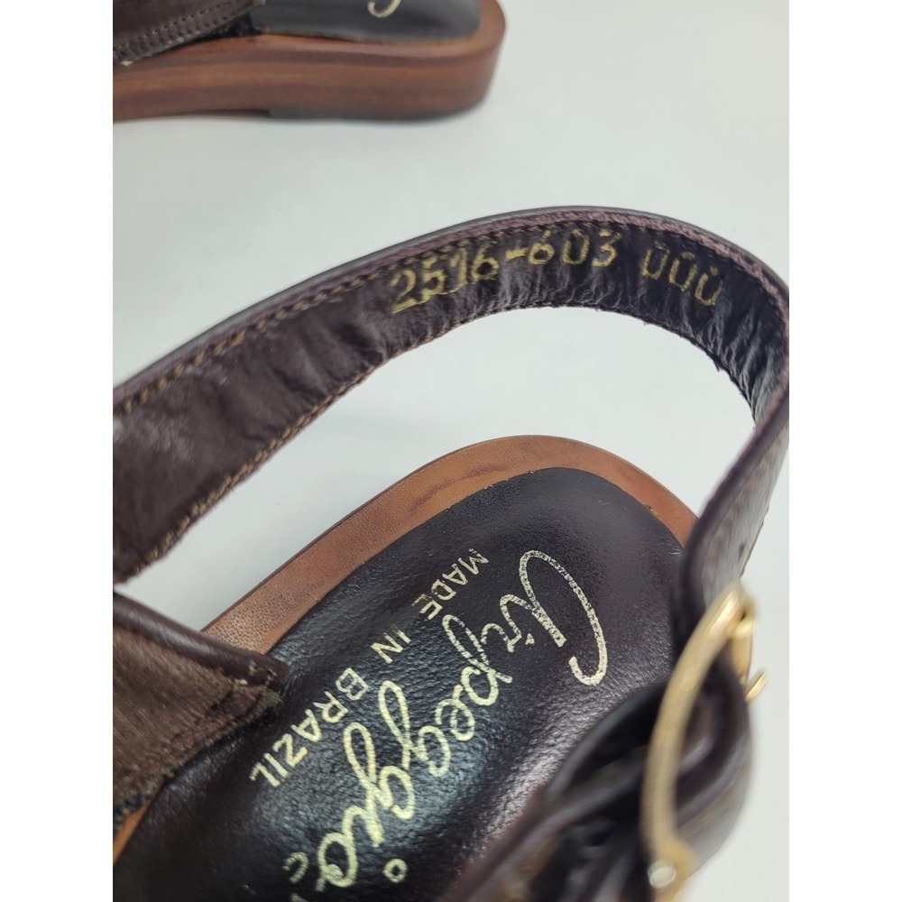Arpeggios Womens 6M Sandals Thong, Brown ALL‎ Leather, Buckle, Made BRAZIL, GUC - Picture 4 of 10